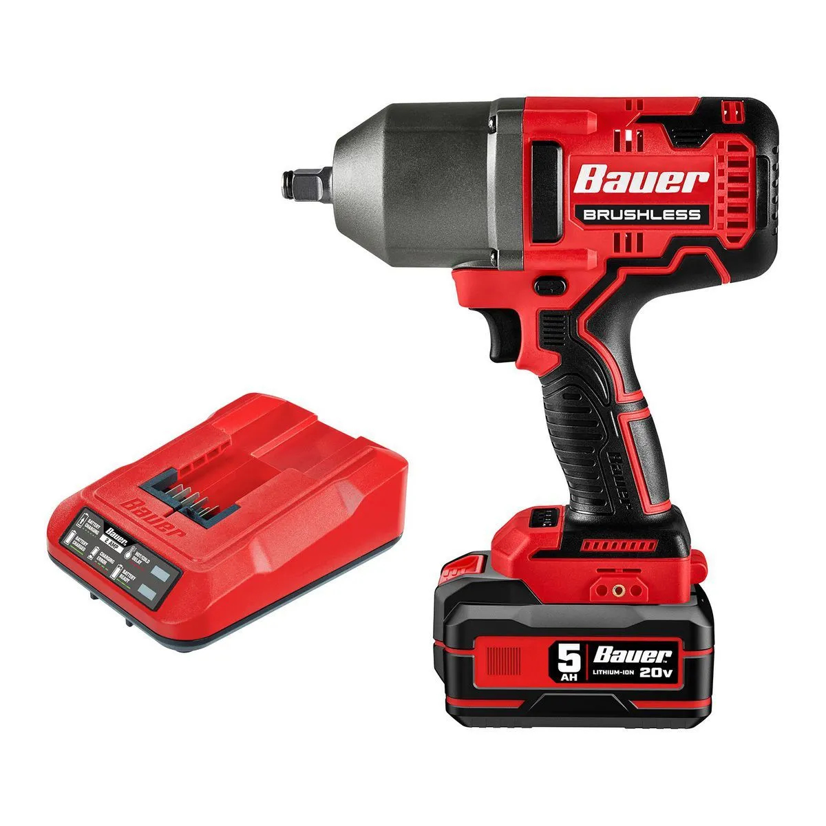 BAUER 20V Brushless 1/2-Inch High-Torque Impact Wrench Kit Battery